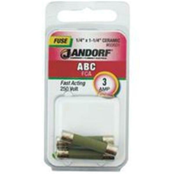Jandorf UL Class Fuse, ABC Series, Fast-Acting, 3A, 250V AC 3397544